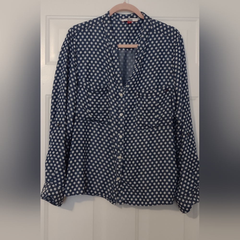 Tommy Hilfiger Navy Polka Dot XL Button-Up Blouse